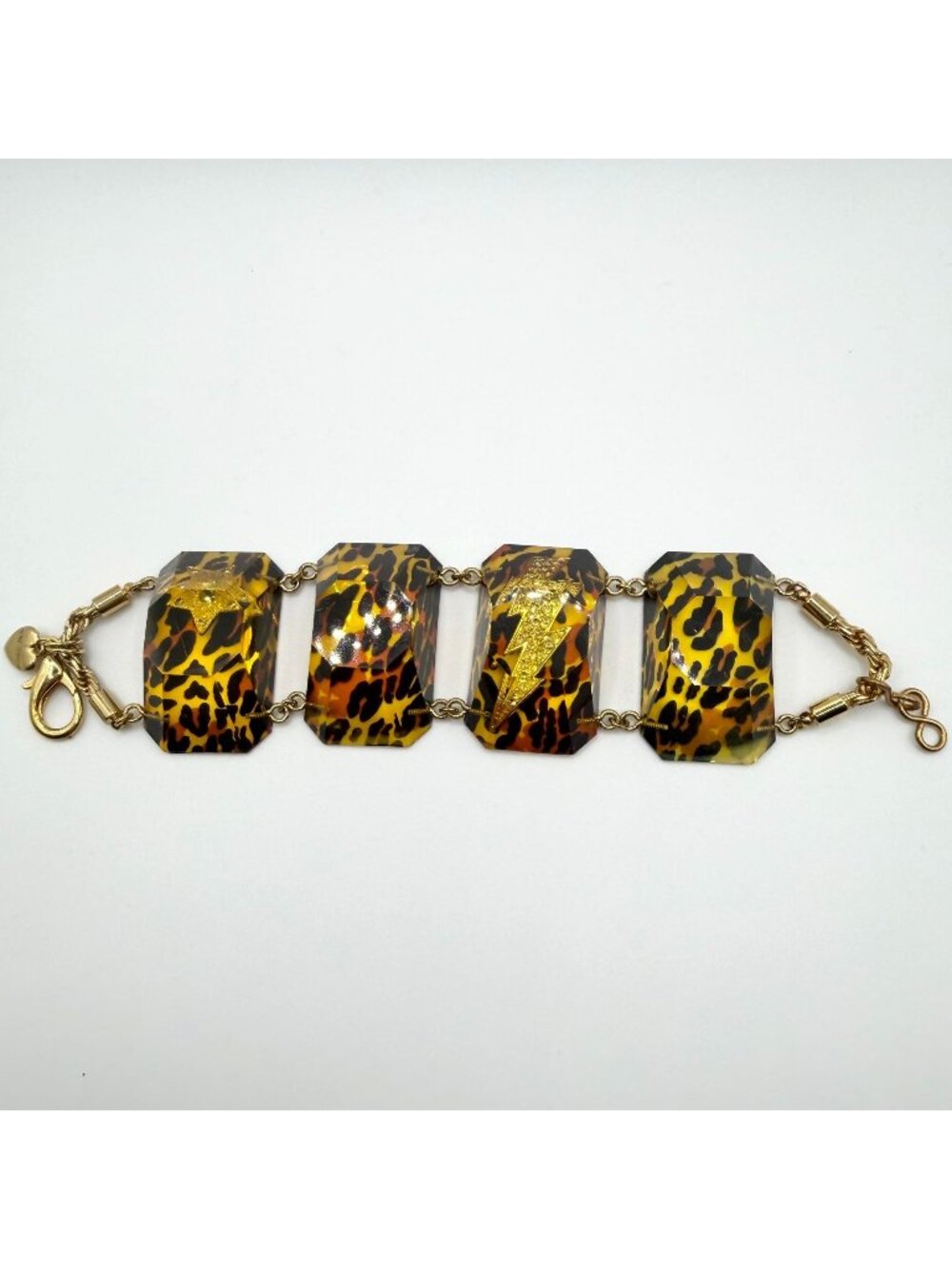 Betsey Johnson Leopard Print Gold Acrylic Statement Bracelet
